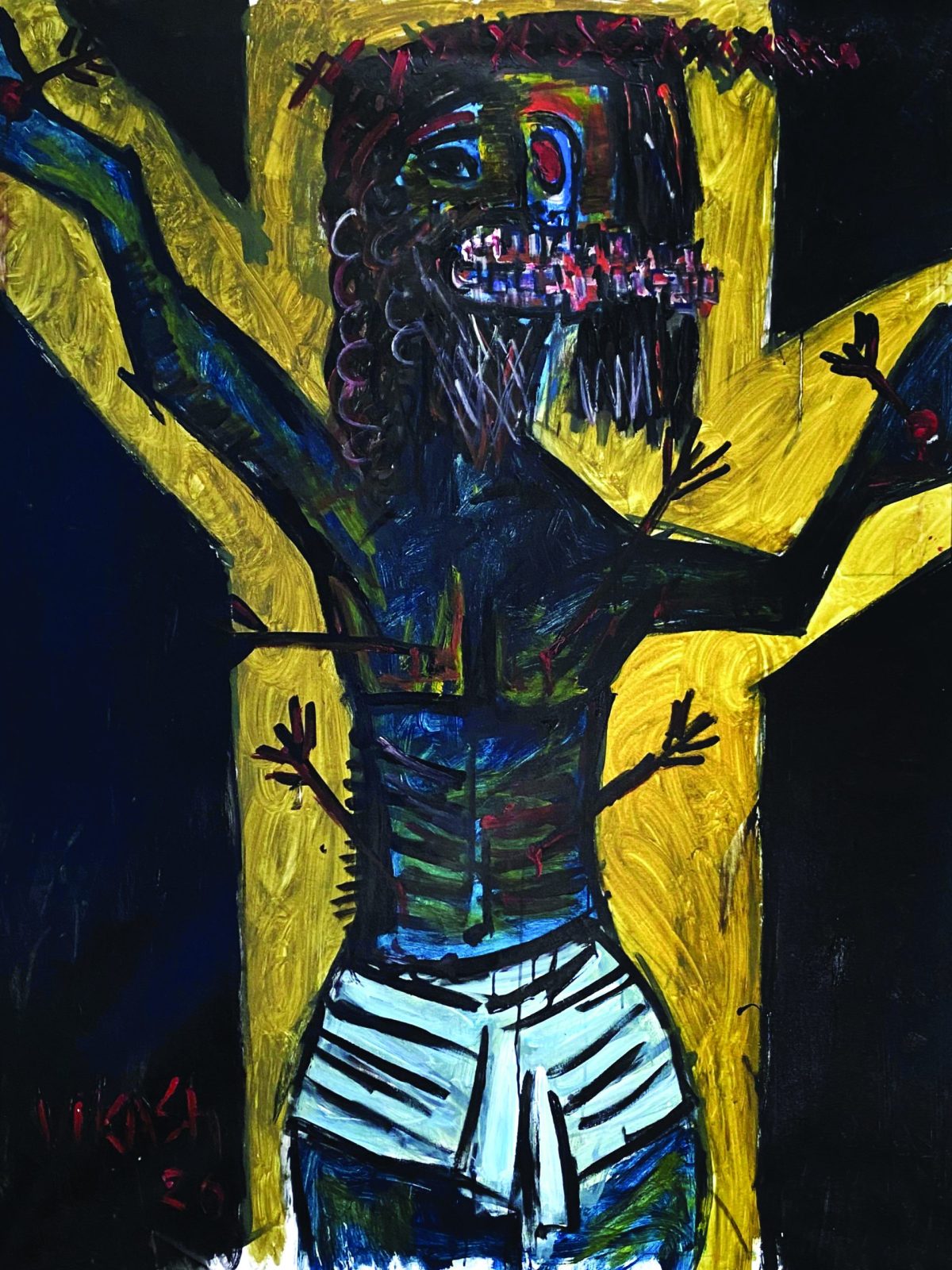 Artist Vikash Kalra #vikashkalra -3308 Lot 17- Untitled (crucifixion)Signed in english (above right)-acrily on canvas -year 2020-66 x 52 in (168 x 132 cm)